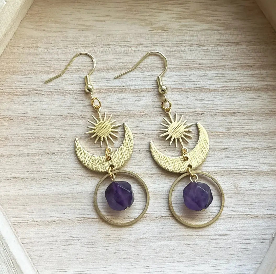 Amethyst Starburst Dangle Earings