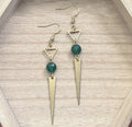 Grren Aventurine Long Fringle Triangle Earings