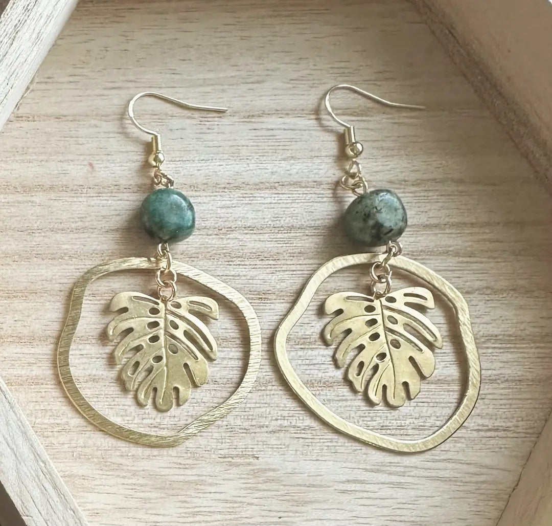 African Turquoise Abstract Monstera Earings