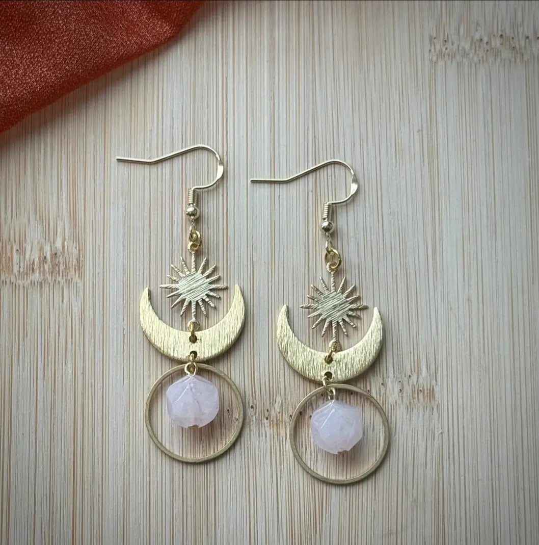 Rose Quartz Starburst Dangle Earings